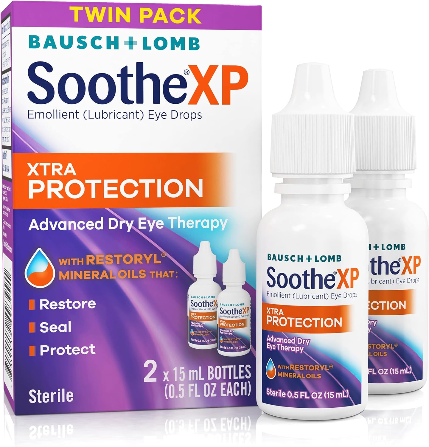 Soothe XP Eye Drops by Bausch & Lomb, Lubricant Relief for Dry Eyes, 15 mL (Pack of 2) - Bendrian